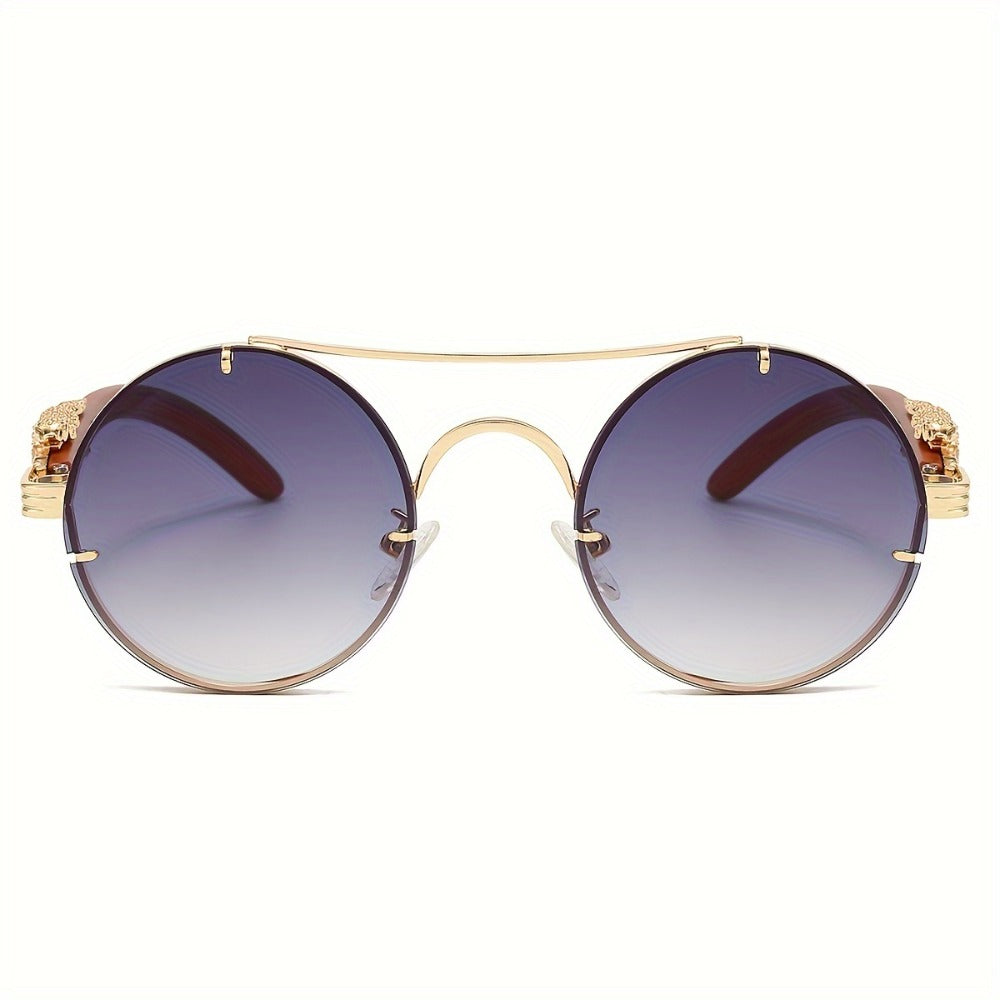 Sunglasses for Men - Round Women Metal Frame Double Bridge Gradient PC Lenses Leopard Hinge - product detail view 12