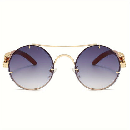 Sunglasses for Men - Round Women Metal Frame Double Bridge Gradient PC Lenses Leopard Hinge - product detail view 12