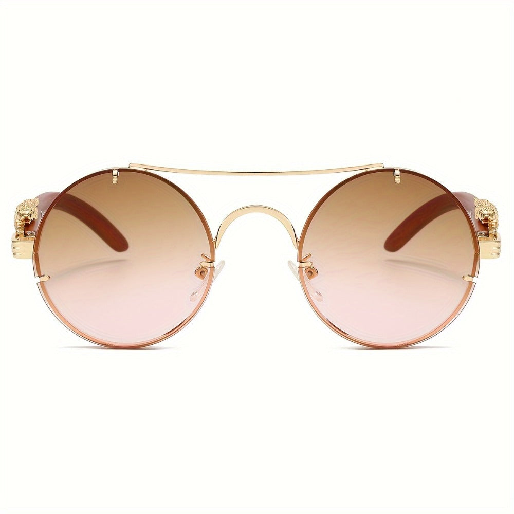 Sunglasses for Men - Round Women Metal Frame Double Bridge Gradient PC Lenses Leopard Hinge - product detail view 15