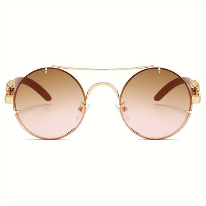 Sunglasses for Men - Round Women Metal Frame Double Bridge Gradient PC Lenses Leopard Hinge - product detail view 15