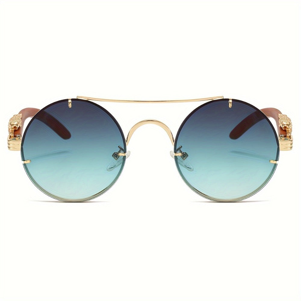Sunglasses for Men - Round Women Metal Frame Double Bridge Gradient PC Lenses Leopard Hinge - product detail view 16
