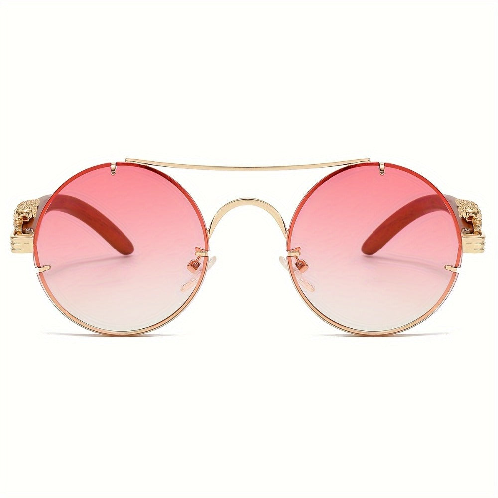 Sunglasses for Men - Round Women Metal Frame Double Bridge Gradient PC Lenses Leopard Hinge - product detail view 17