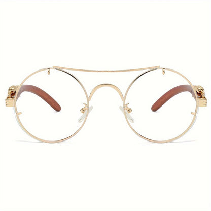 Sunglasses for Men - Round Women Metal Frame Double Bridge Gradient PC Lenses Leopard Hinge - product detail view 18