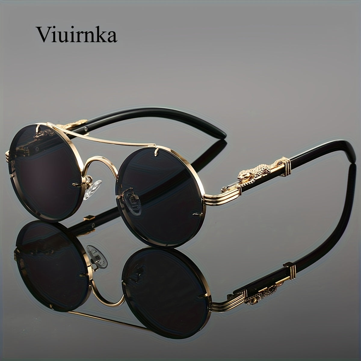 Sunglasses for Men - Round Women Metal Frame Double Bridge Gradient PC Lenses Leopard Hinge - product detail view 22