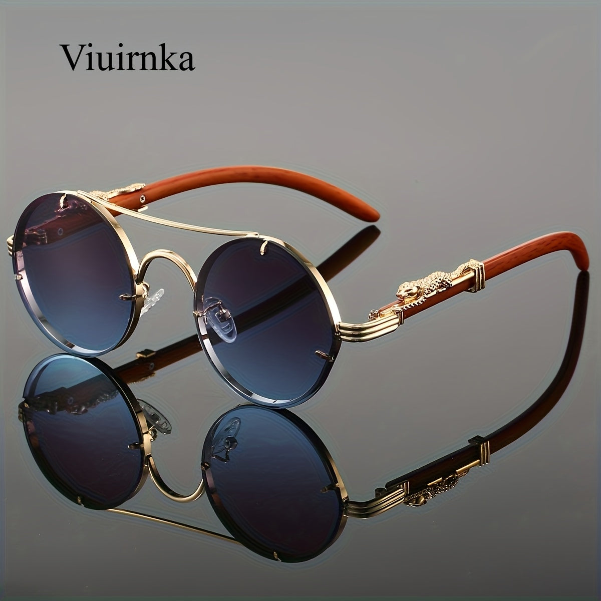Sunglasses for Men - Round Women Metal Frame Double Bridge Gradient PC Lenses Leopard Hinge - product detail view 23
