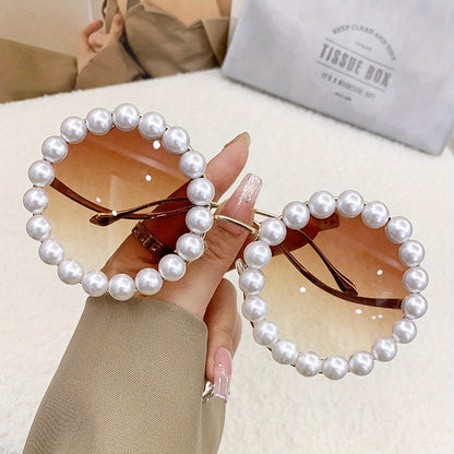 Sunglasses for Women - Round Pearl Frame Gold Wave Temple Full Rim Fashion Glasses for Summer - product detail view 5