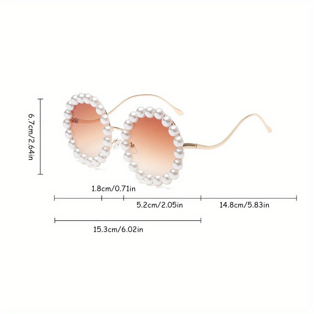 Sunglasses for Women - Round Pearl Frame Gold Wave Temple Full Rim Fashion Glasses for Summer - product detail view 16