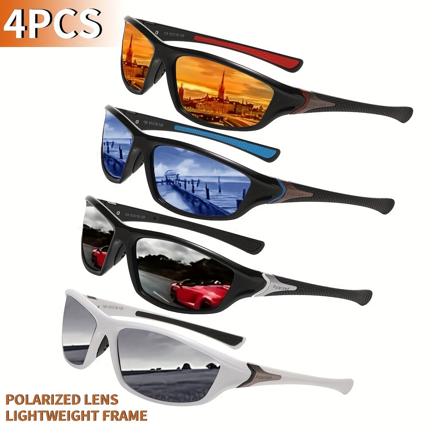 Sunglasses for Men - Sports 4 Pack UV400 Full Frame - Ultra-Light PC Lens Bulk Set Women - product detail view 14