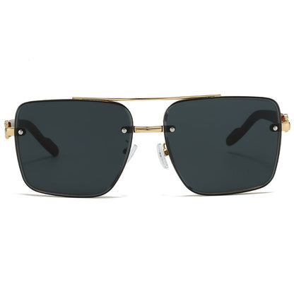 Sunglasses for Men - Square Women Double Bridge Gold Frame, Vintage Wood Grain Texture Light - product detail view 10