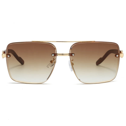 Sunglasses for Men - Square Women Double Bridge Gold Frame, Vintage Wood Grain Texture Light - product detail view 12