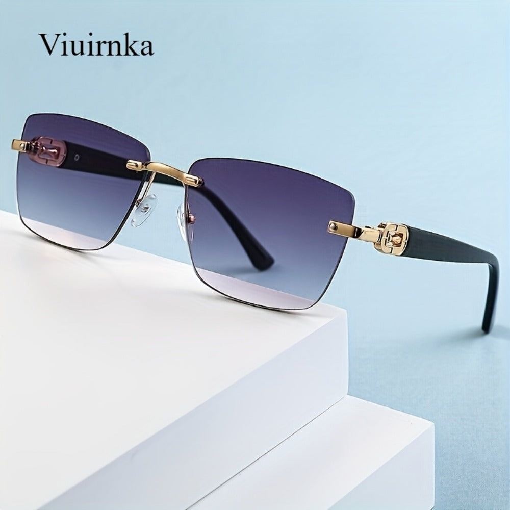 Sunglasses for Men - Square Frameless Unisex Trendy Fashion Eyewear Clear Vision UV Protection - product detail view 4