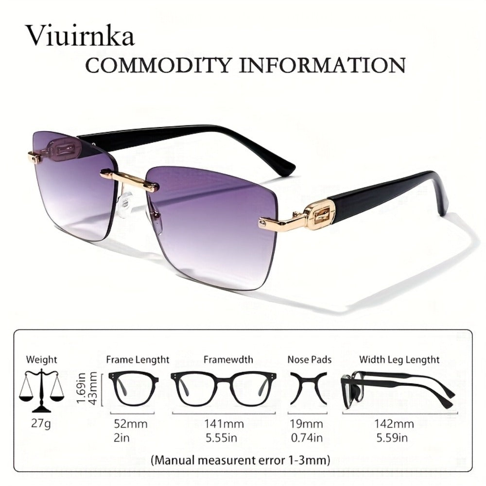 Sunglasses for Men - Square Frameless Unisex Trendy Fashion Eyewear Clear Vision UV Protection - product detail view 5