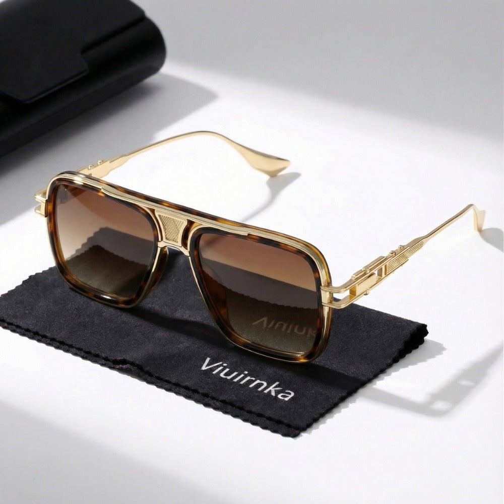 Sunglasses for Men - Square Retro Metal Frame UV400 Gradient Lenses Lightweight Unisex Eyewear - product detail view 3
