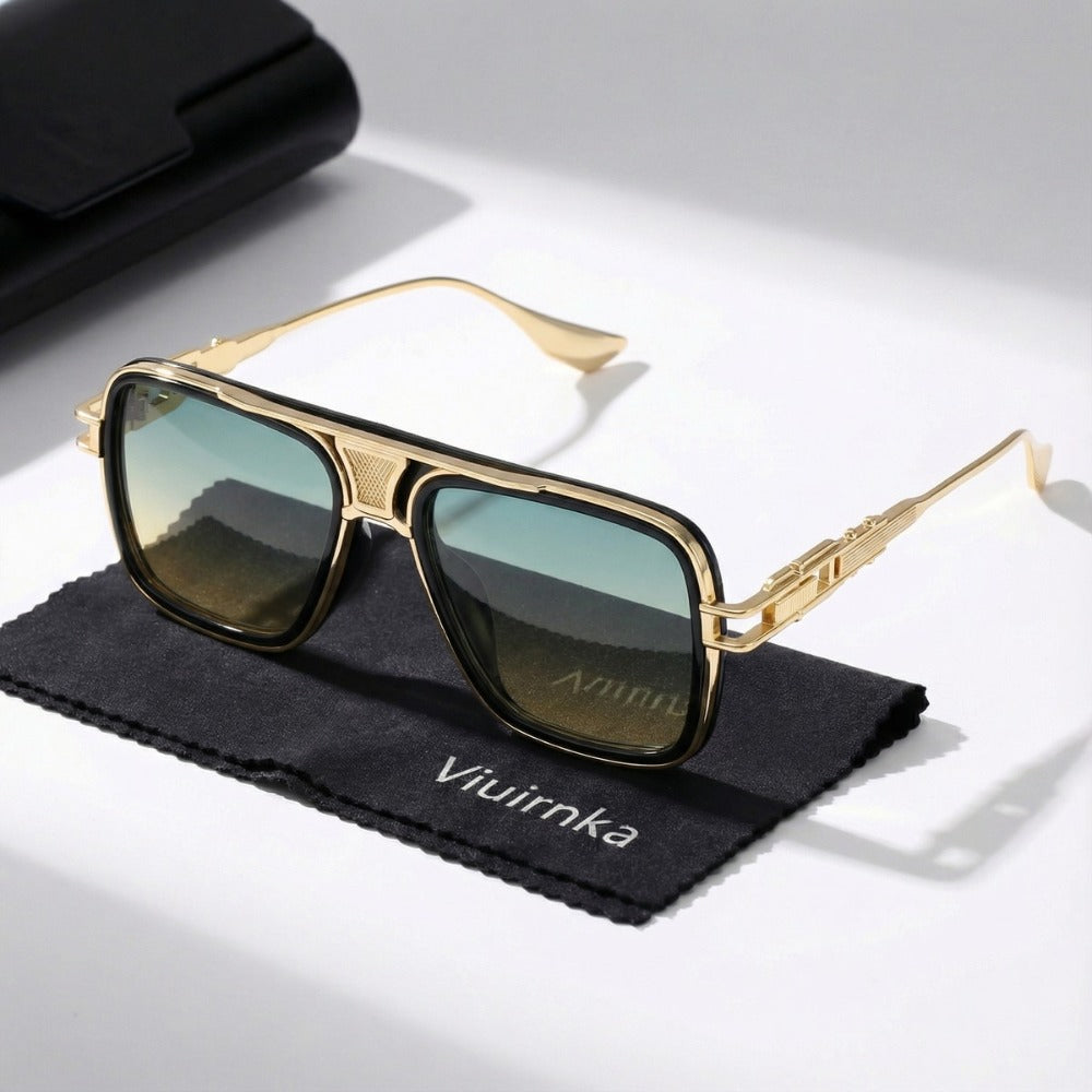 Sunglasses for Men - Square Retro Metal Frame UV400 Gradient Lenses Lightweight Unisex Eyewear - product detail view 5