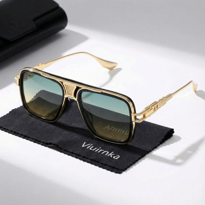 Sunglasses for Men - Square Retro Metal Frame UV400 Gradient Lenses Lightweight Unisex Eyewear - product detail view 5