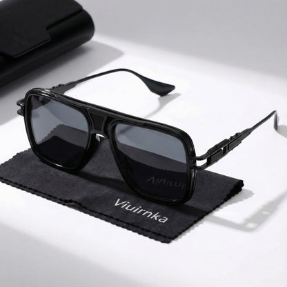 Sunglasses for Men - Square Retro Metal Frame UV400 Gradient Lenses Lightweight Unisex Eyewear - product detail view 9