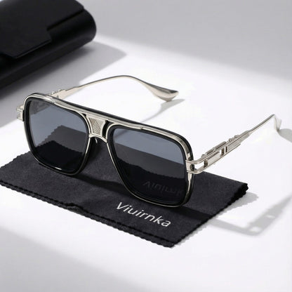 Sunglasses for Men - Square Retro Metal Frame UV400 Gradient Lenses Lightweight Unisex Eyewear - product detail view 34