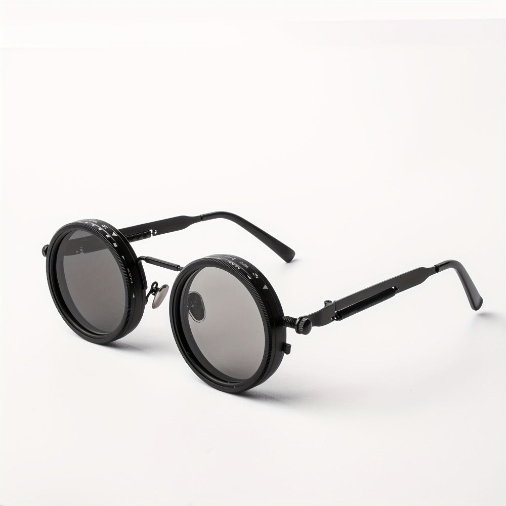 Sunglasses for Men - Steampunk Glasses Flip-Up Rotating Industrial Punk Dimming Spring Temple - product detail view 2