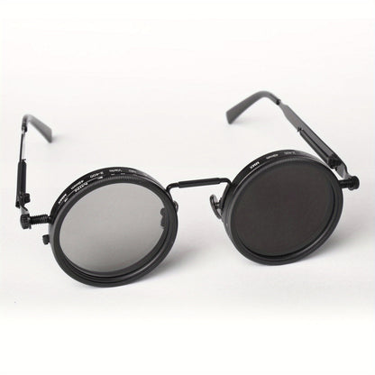 Sunglasses for Men - Steampunk Glasses Flip-Up Rotating Industrial Punk Dimming Spring Temple - product detail view 14