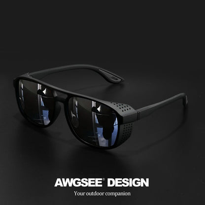 Sunglasses for Men - Steampunk Polarized Round Lens UV400 - HD Side Cutout Frame Sports Eyewear - product detail view 14