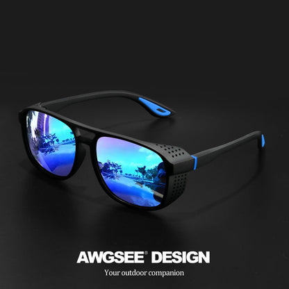 Sunglasses for Men - Steampunk Polarized Round Lens UV400 - HD Side Cutout Frame Sports Eyewear - product detail view 15