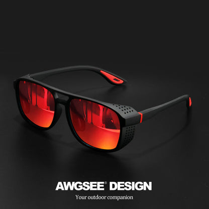 Sunglasses for Men - Steampunk Polarized Round Lens UV400 - HD Side Cutout Frame Sports Eyewear - product detail view 16