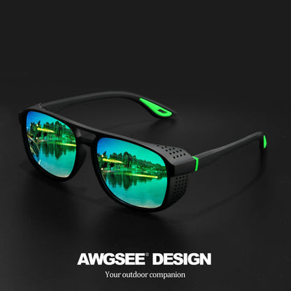 Sunglasses for Men - Steampunk Polarized Round Lens UV400 - HD Side Cutout Frame Sports Eyewear - product detail view 17