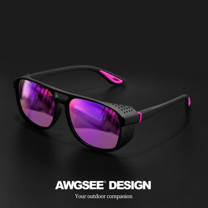 Sunglasses for Men - Steampunk Polarized Round Lens UV400 - HD Side Cutout Frame Sports Eyewear - product detail view 18
