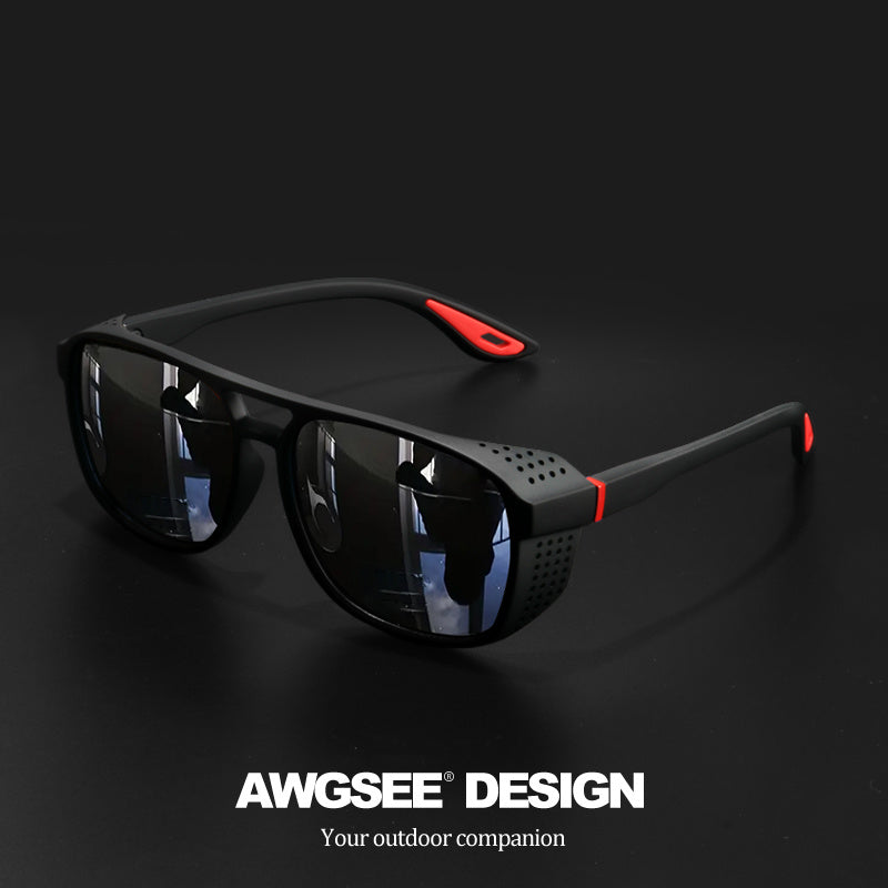 Sunglasses for Men - Steampunk Polarized Round Lens UV400 - HD Side Cutout Frame Sports Eyewear - product detail view 19
