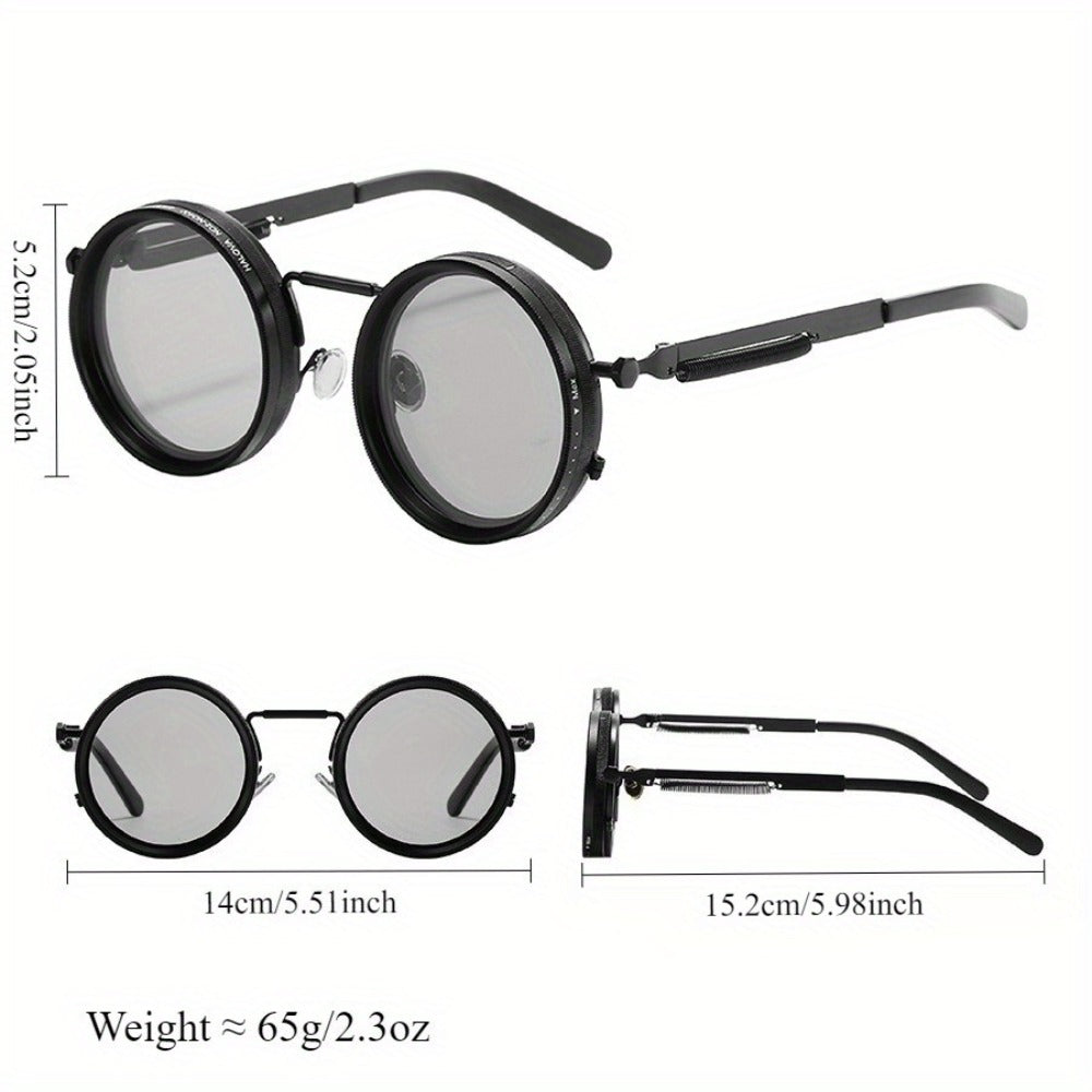 Sunglasses for Men - Steampunk Rotatable Flip-Up Lens UV400 Polarized - Vintage Round Goggles - product detail view 3