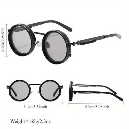 Sunglasses for Men - Steampunk Rotatable Flip-Up Lens UV400 Polarized - Vintage Round Goggles - product detail view 3