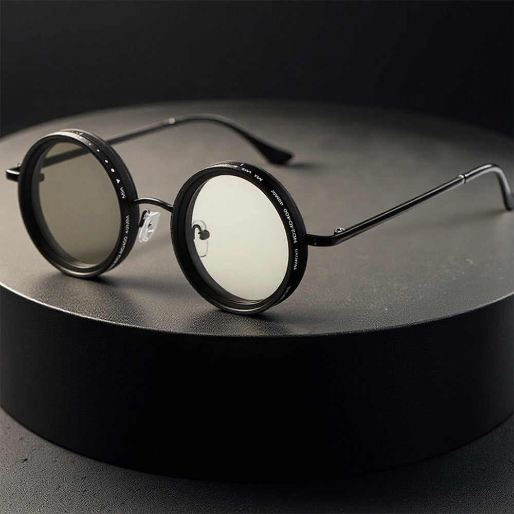 Sunglasses for Men - Steampunk Rotatable Flip-Up Lens UV400 Polarized - Vintage Round Goggles - product detail view 4
