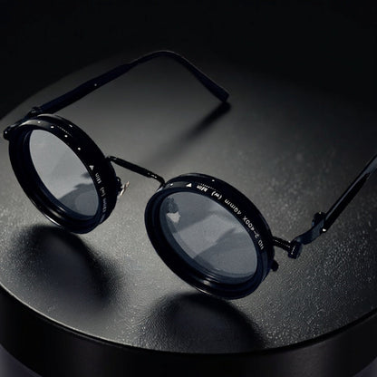 Sunglasses for Men - Steampunk Rotatable Flip-Up Lens UV400 Polarized - Vintage Round Goggles - product detail view 5
