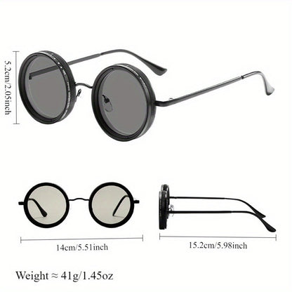 Sunglasses for Men - Steampunk Rotatable Flip-Up Lens UV400 Polarized - Vintage Round Goggles - product detail view 9