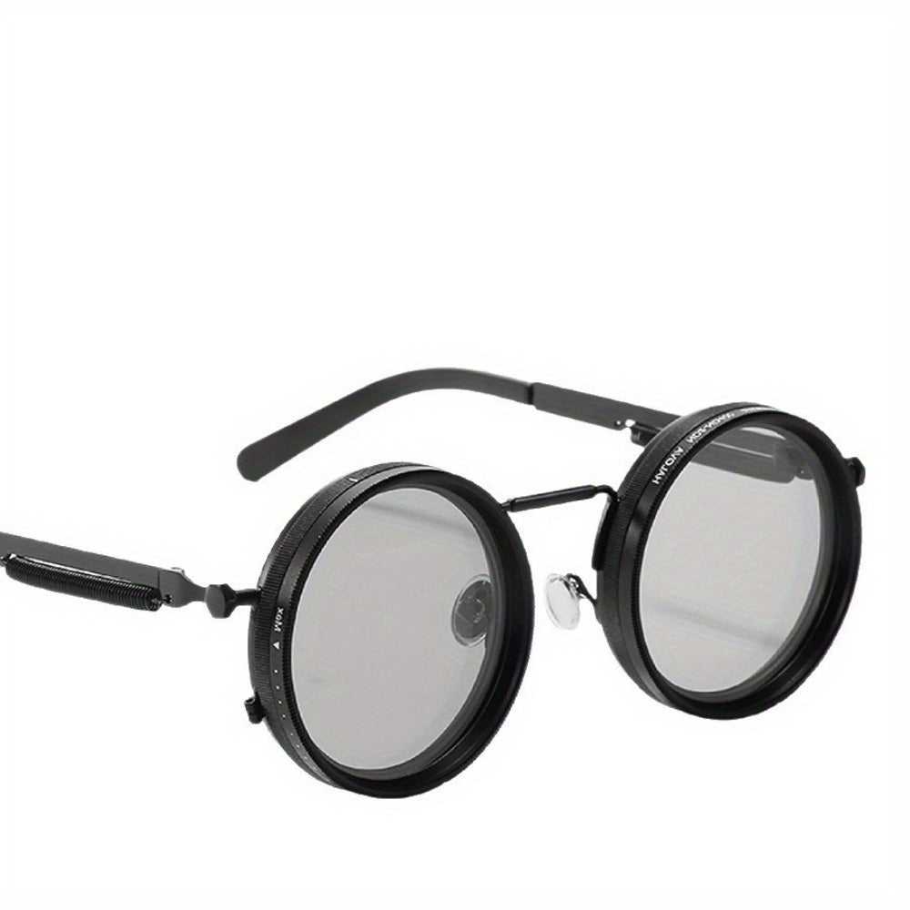 Sunglasses for Men - Steampunk Rotatable Flip-Up Lens UV400 Polarized - Vintage Round Goggles - product detail view 10