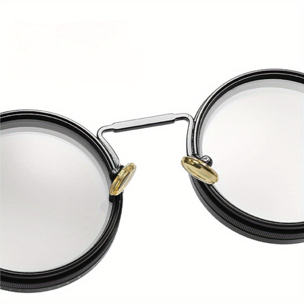 Sunglasses for Men - Steampunk Rotatable Flip-Up Lens UV400 Polarized - Vintage Round Goggles - product detail view 12