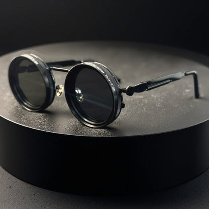 Sunglasses for Men - Steampunk Rotatable Flip-Up Lens UV400 Polarized - Vintage Round Goggles - product detail view 15