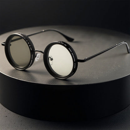 Sunglasses for Men - Steampunk Rotatable Flip-Up Lens UV400 Polarized - Vintage Round Goggles - product detail view 16