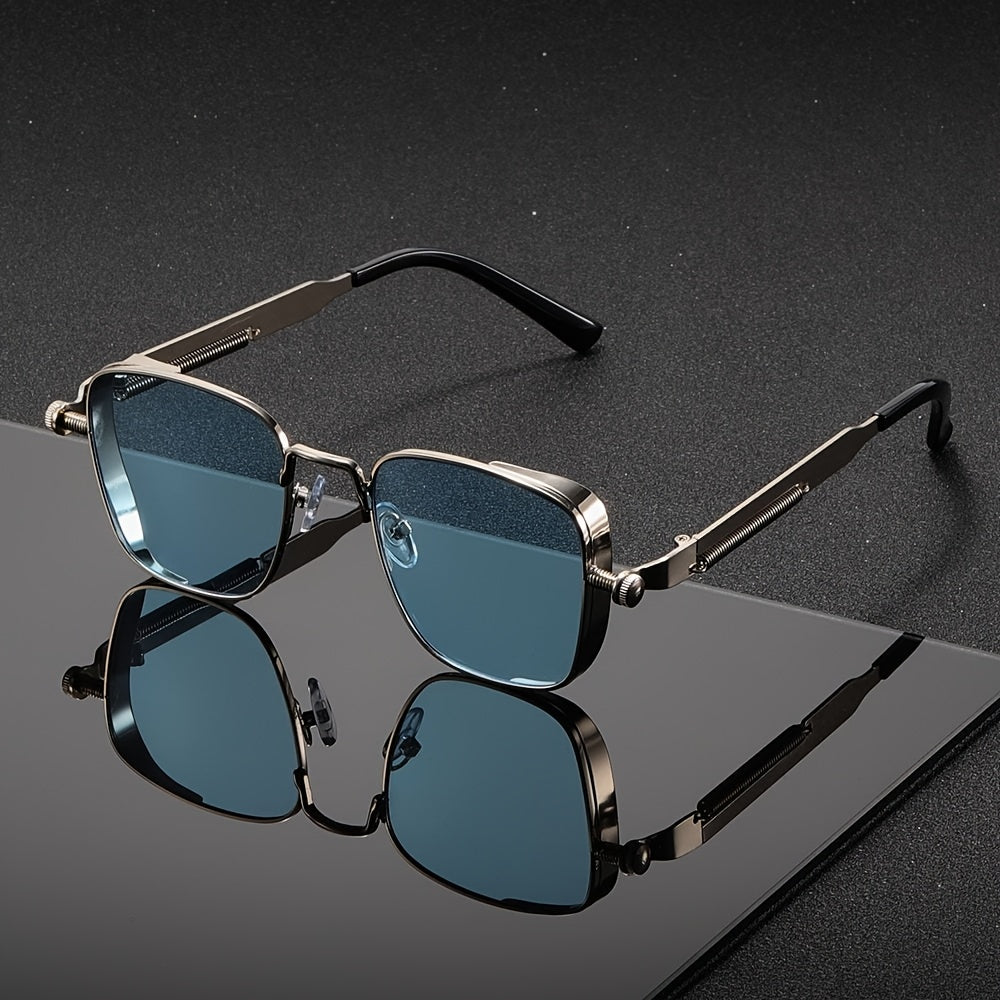 Sunglasses for Men - Steampunk Square Metal Frame - Retro Vintage UV400 Gradient Lenses for - product detail view 10