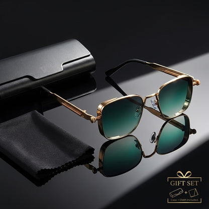 Sunglasses for Men - Steampunk Square Metal Frame - Retro Vintage UV400 Gradient Lenses for - product detail view 12