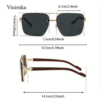 Sunglasses for Men - Wood Grain UV400 Square Bridge Frame - AC Lens Gold PC Lightweight Retro - product detail view 2