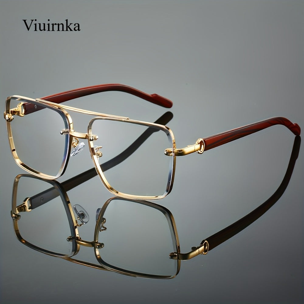 Sunglasses for Men - Wood Grain UV400 Square Bridge Frame - AC Lens Gold PC Lightweight Retro - product detail view 8
