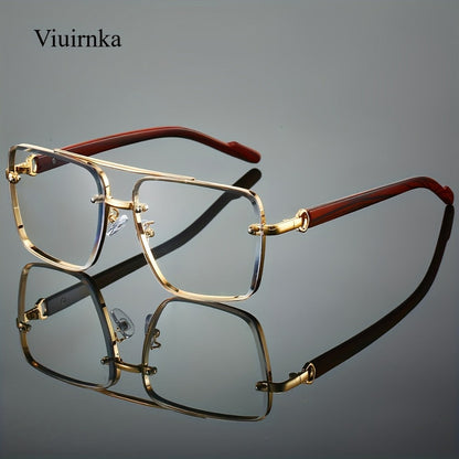 Sunglasses for Men - Wood Grain UV400 Square Bridge Frame - AC Lens Gold PC Lightweight Retro - product detail view 8