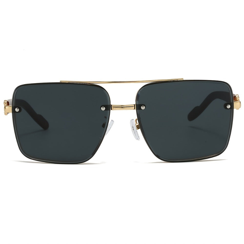 Sunglasses for Men - Wood Grain UV400 Square Bridge Frame - AC Lens Gold PC Lightweight Retro - product detail view 10