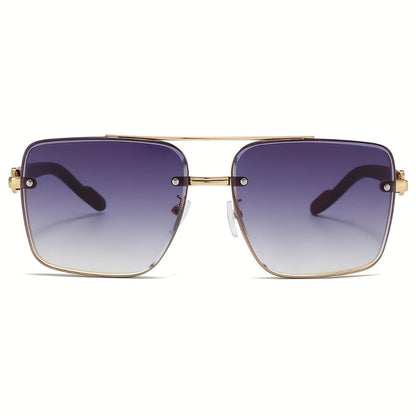 Sunglasses for Men - Wood Grain UV400 Square Bridge Frame - AC Lens Gold PC Lightweight Retro - product detail view 11