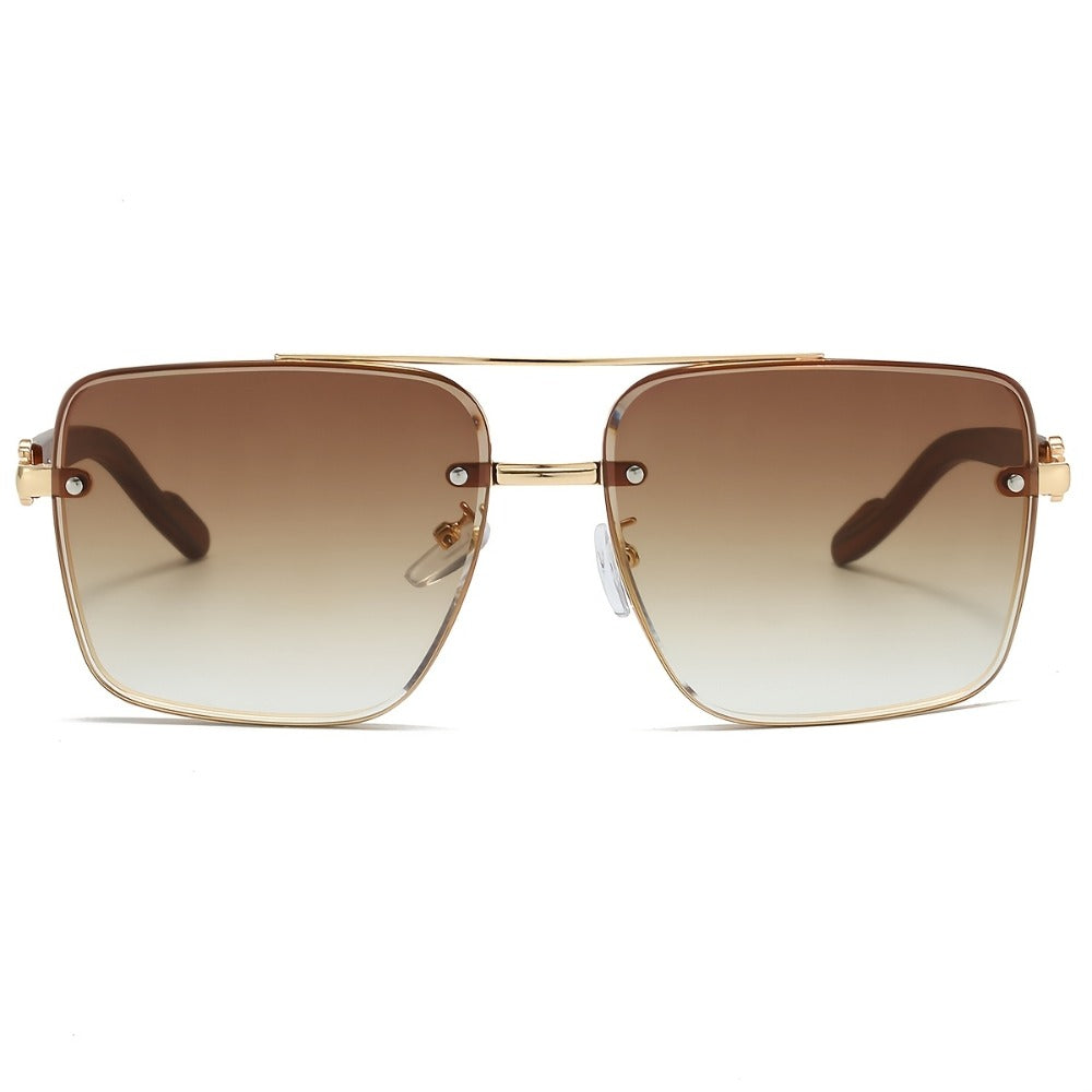Sunglasses for Men - Wood Grain UV400 Square Bridge Frame - AC Lens Gold PC Lightweight Retro - product detail view 12
