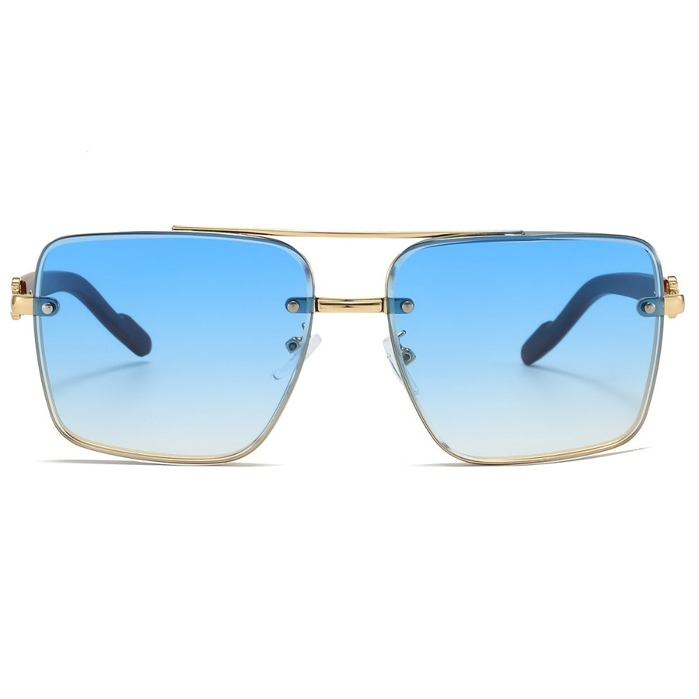 Sunglasses for Men - Wood Grain UV400 Square Bridge Frame - AC Lens Gold PC Lightweight Retro - product detail view 13
