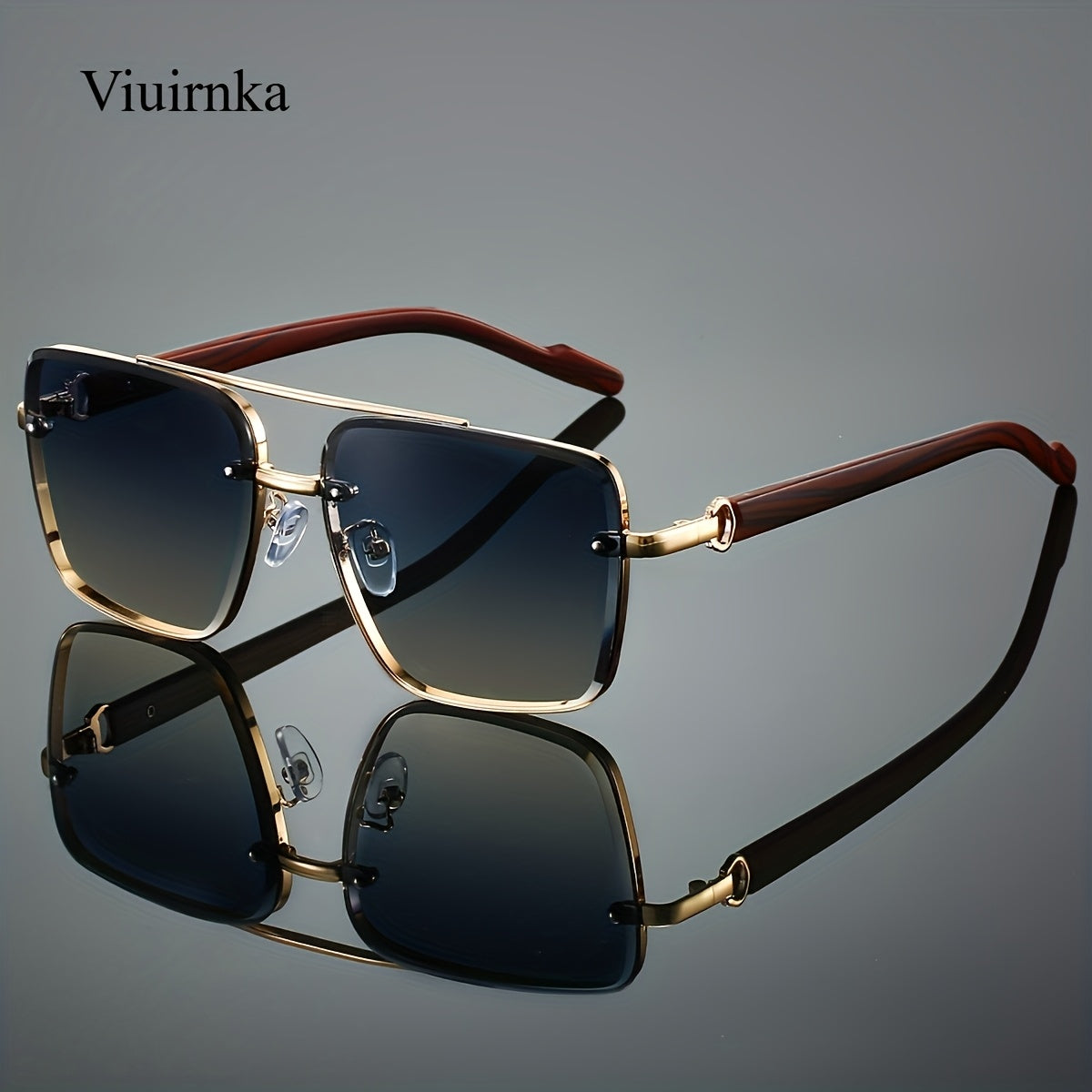 Sunglasses for Men - Wood Grain UV400 Square Bridge Frame - AC Lens Gold PC Lightweight Retro - product detail view 20