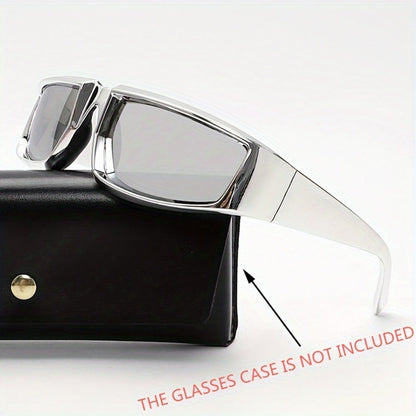 Sunglasses for Men - Y2K Futuristic Wrap Silver Mirror Lens Polygonal Tech Style Fashion - product detail view 3