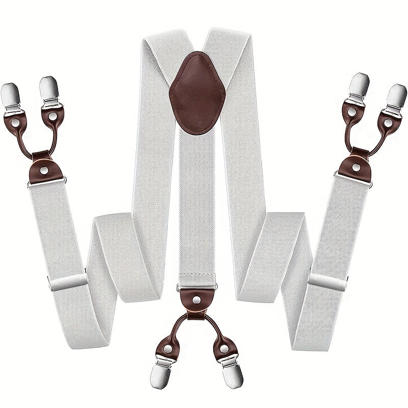 Suspenders & Braces - for Men Y-Back PU Leather Heavy Duty Elastic Brace with 6 Metal Clips - product detail view 28